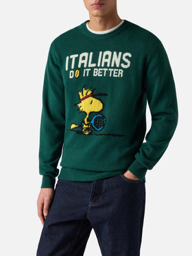 Girocollo Heron verde con jacquard Woodstock | SPECIAL EDITION PEANUTS