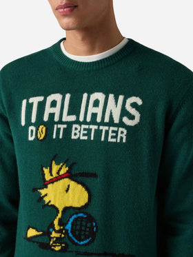 Girocollo Heron verde con jacquard Woodstock | SPECIAL EDITION PEANUTS