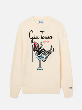 Off-white Heron Rundhalspullover aus Strick mit Gin Tonic-Intarsie und Stickerei 