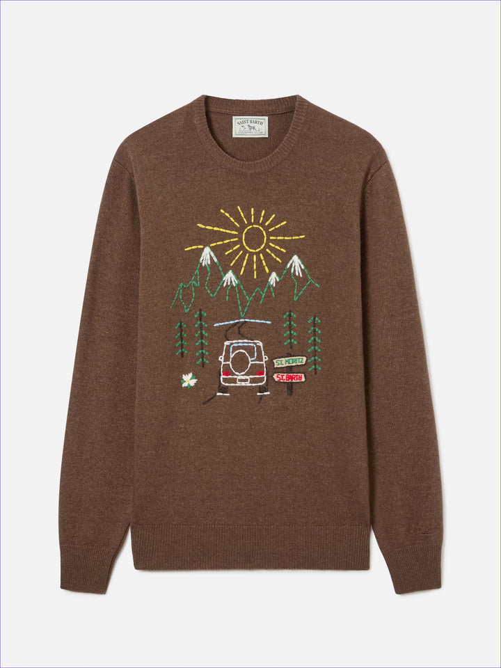 Pull ras-du-cou Brown Heron avec broderie St. Moritz 