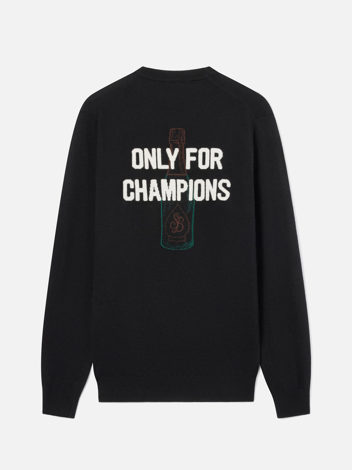 Black Heron crewneck knit with back Only For Champions intarsia and embroidery