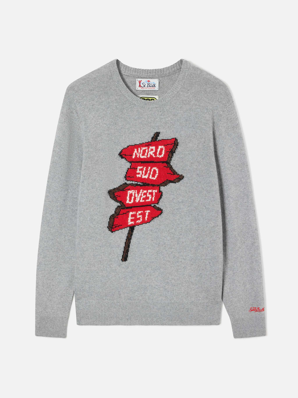 Grey Heron Rundhals-Strickpullover mit Nord Sud Ovest Est Intarsie | Special edition 