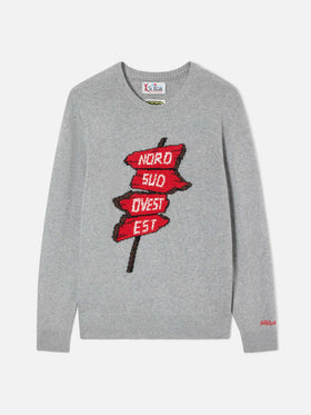 Grey Heron Rundhals-Strickpullover mit Nord Sud Ovest Est Intarsie | Special edition 