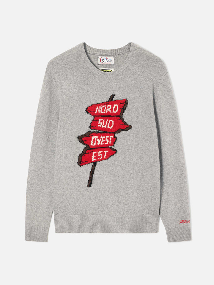 Grey Heron Rundhals-Strickpullover mit Nord Sud Ovest Est Intarsie | Special edition 