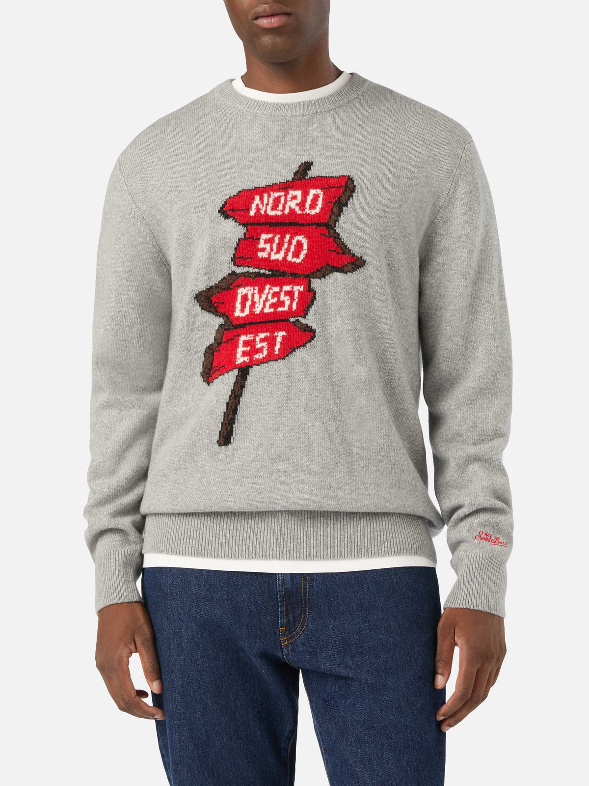Grey Heron crewneck knit with Nord Sud Ovest Est intarsia | Special edition