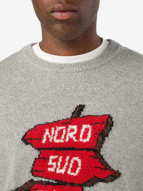 Grey Heron crewneck knit with Nord Sud Ovest Est intarsia | Special edition