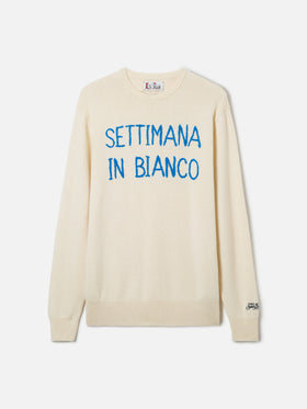 Maglione bianco da uomo con ricamo Settimana in bianco