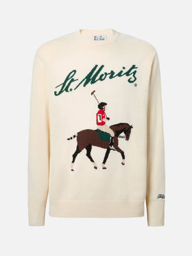 Maglione Heron bianco con jacquard St. Moritz Polo
