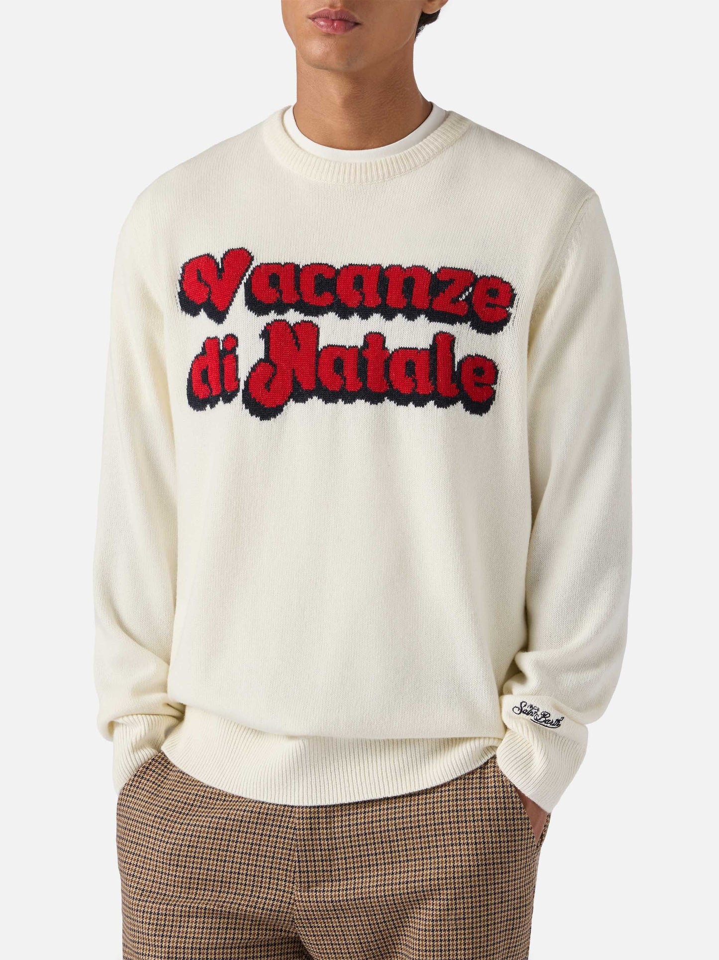 Heron-Pullover in Weiß mit Vacanze di Natale-Jacquard | VACANZE DI NATALE SONDERAUSGABE