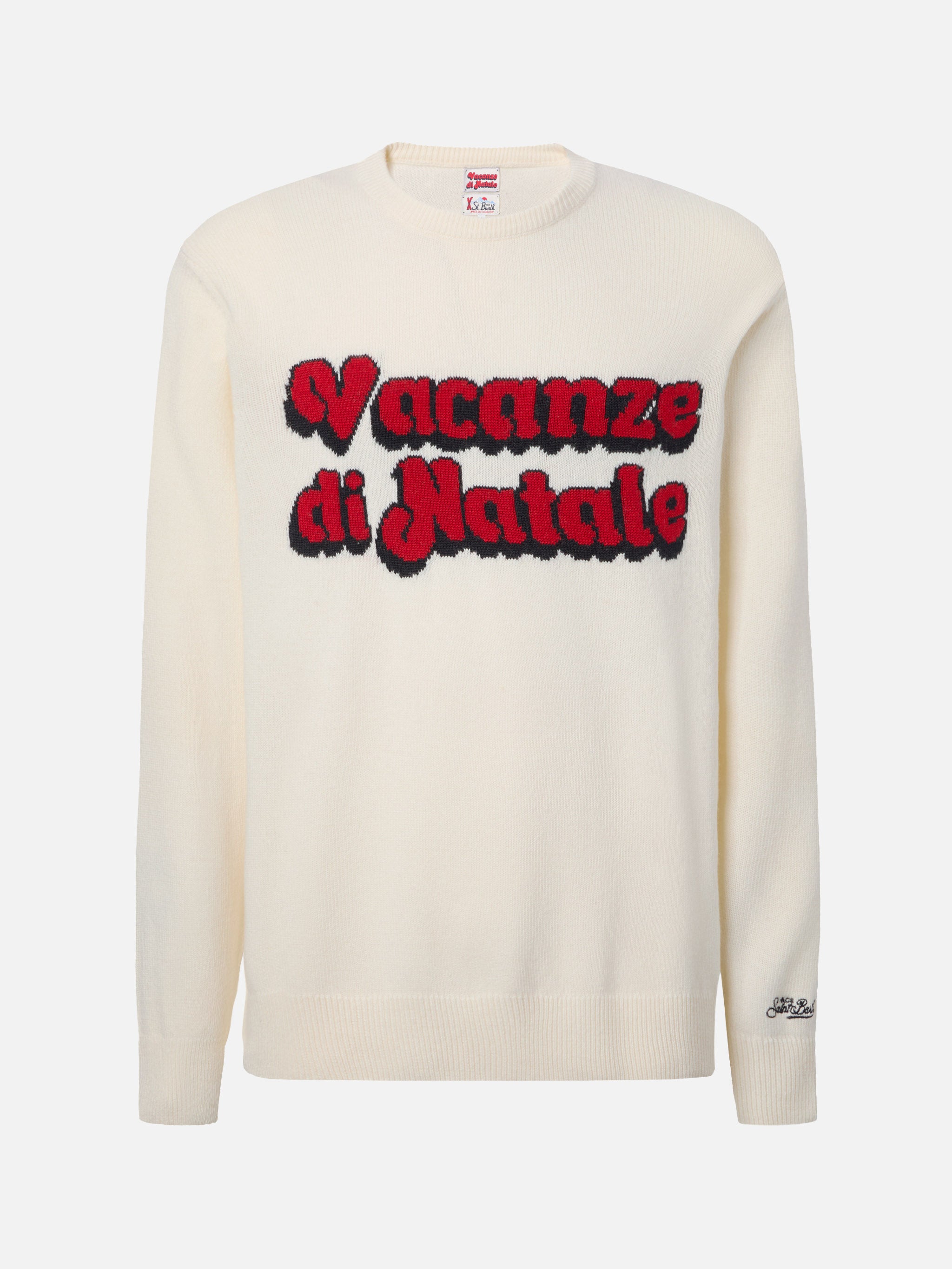 Heron crewneck in white with Vacanze di Natale jacquard | VACANZE