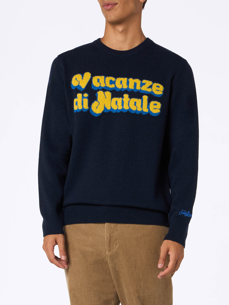 Man blue sweater Heron with logo Vacanze di Natale jacquard | VACANZE DI NATALE SPECIAL EDITION