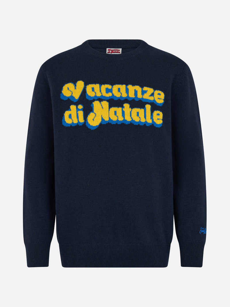 Man blue sweater Heron with logo Vacanze di Natale jacquard | VACANZE DI NATALE SPECIAL EDITION