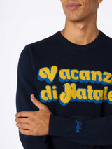 Man blue sweater Heron with logo Vacanze di Natale jacquard | VACANZE DI NATALE SPECIAL EDITION