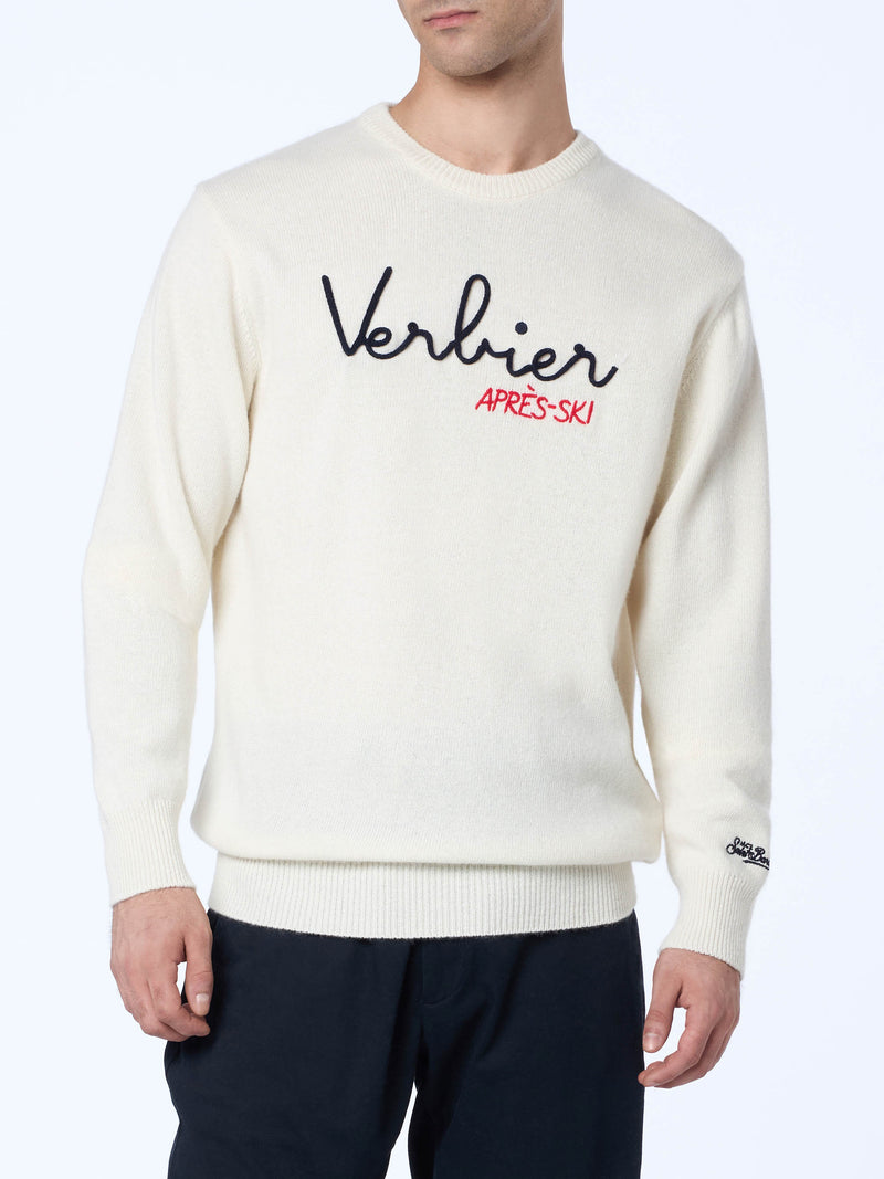 Weißer Herrenpullover Heron mit Verbier Après-Ski-Stickerei