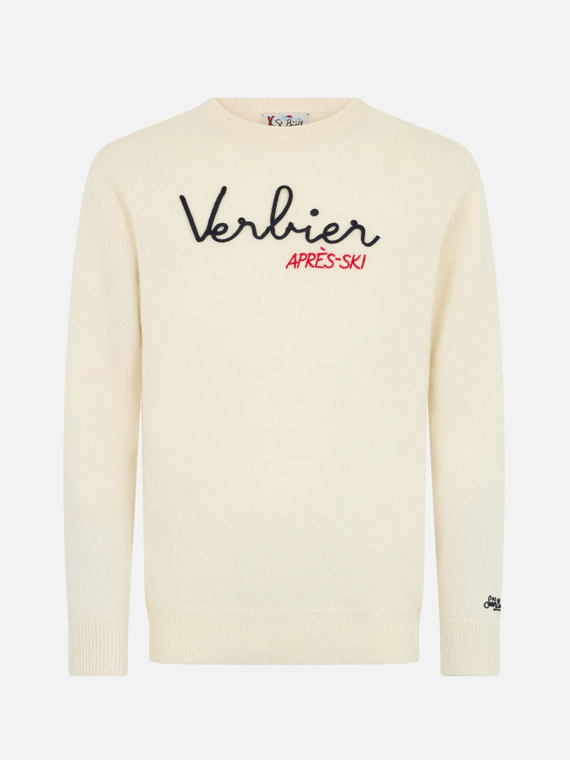 Weißer Herrenpullover Heron mit Verbier Après-Ski-Stickerei