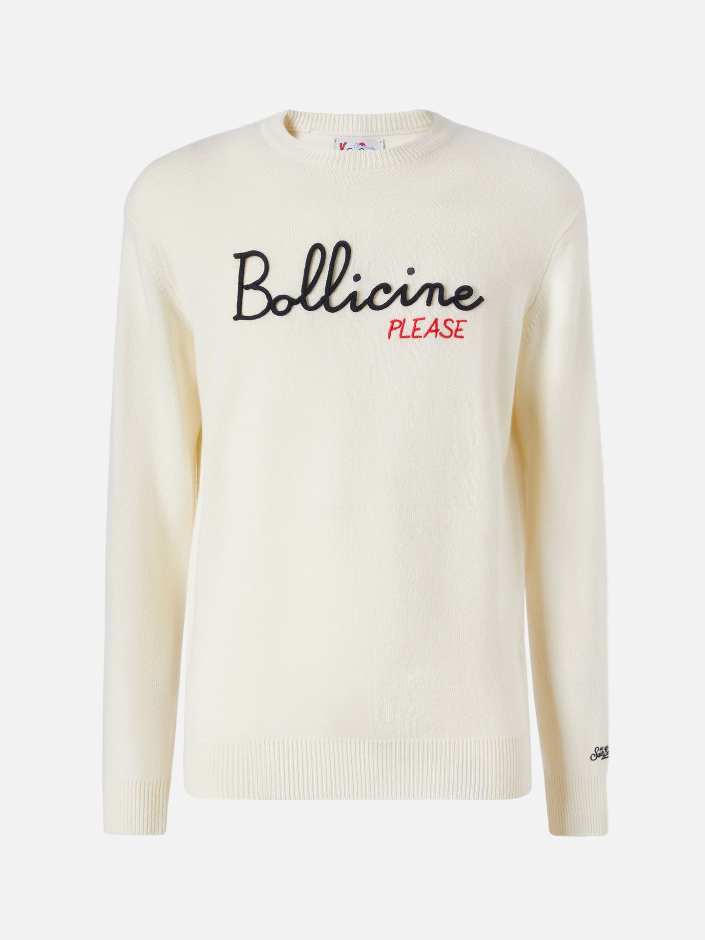 White sweater Heron with Bollicine please embroidery