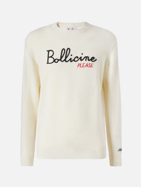 White sweater Heron with Bollicine please embroidery