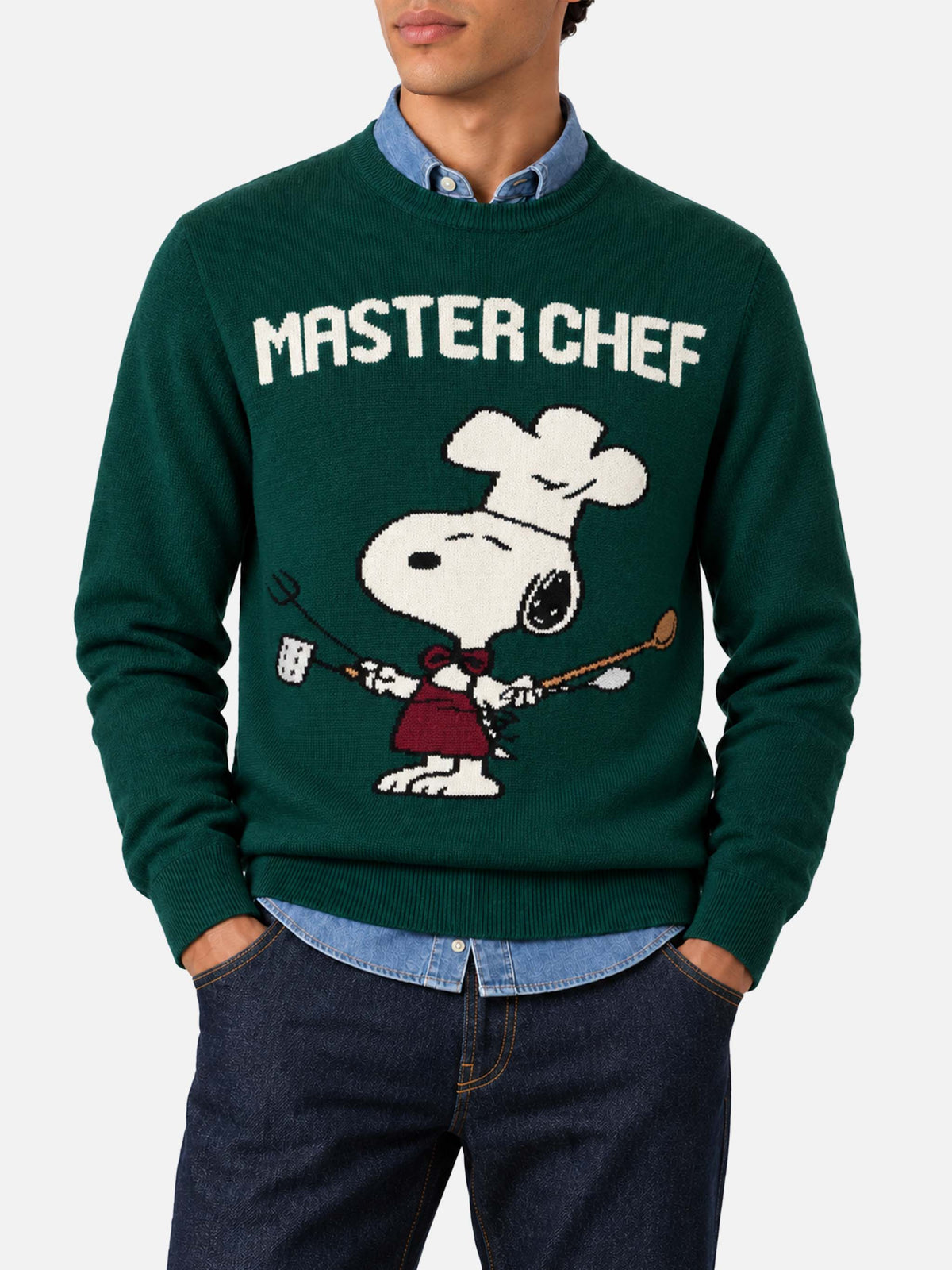 Maglione Heron verde scuro con jacquard Snoopy Master Chef | Special Edition