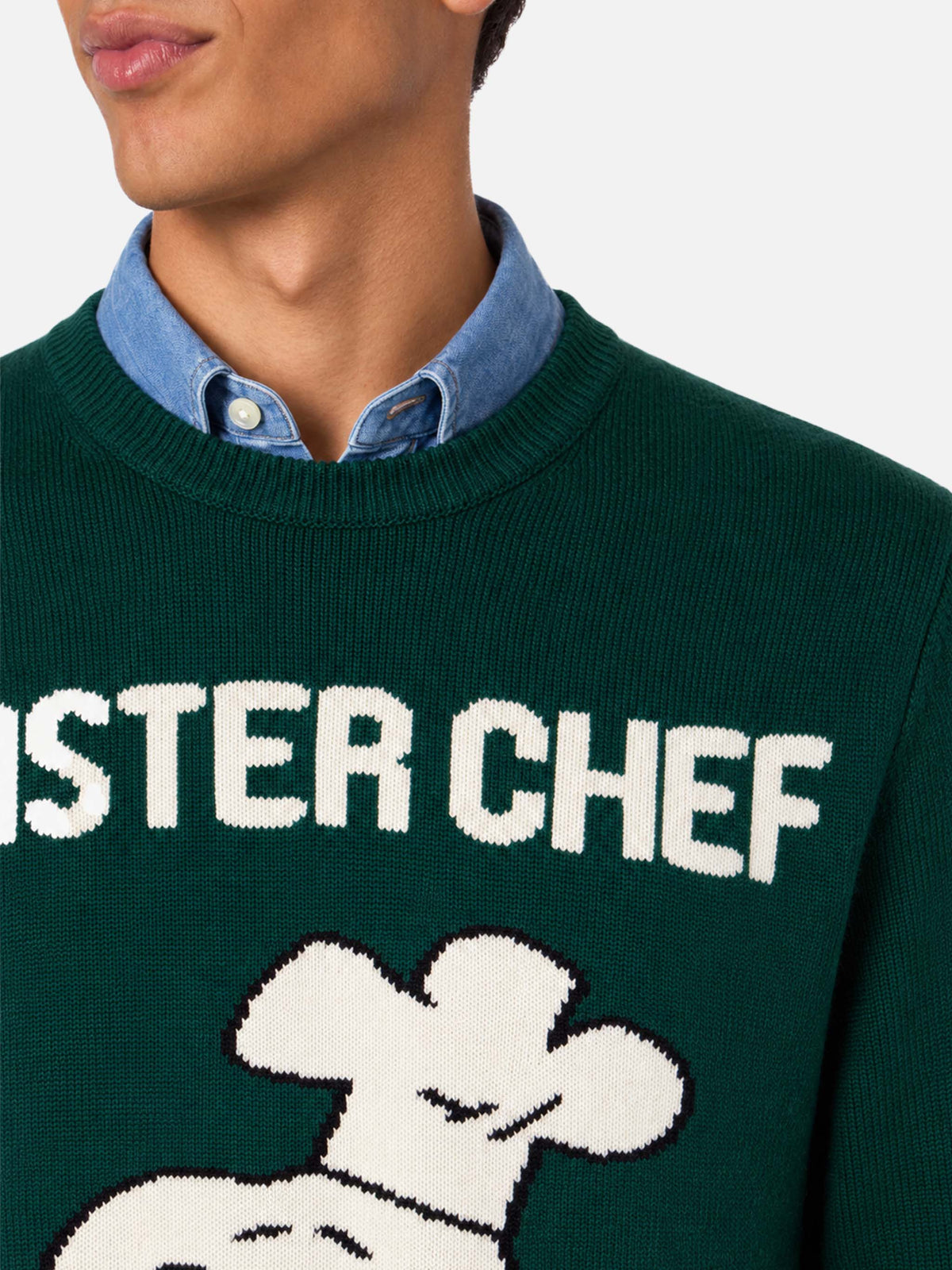 Maglione Heron verde scuro con jacquard Snoopy Master Chef | Special Edition
