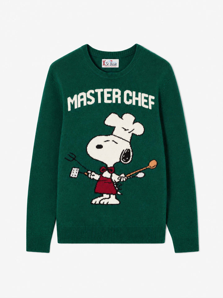 Dark green Heron crewneck sweater with Snoopy Master Chef jacquard | Special edition