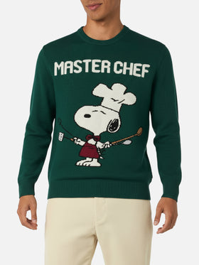 Crewneck sweater Heron with Snoopy master chef jacquard | SNOOPY PEANUTS SPECIAL EDITION