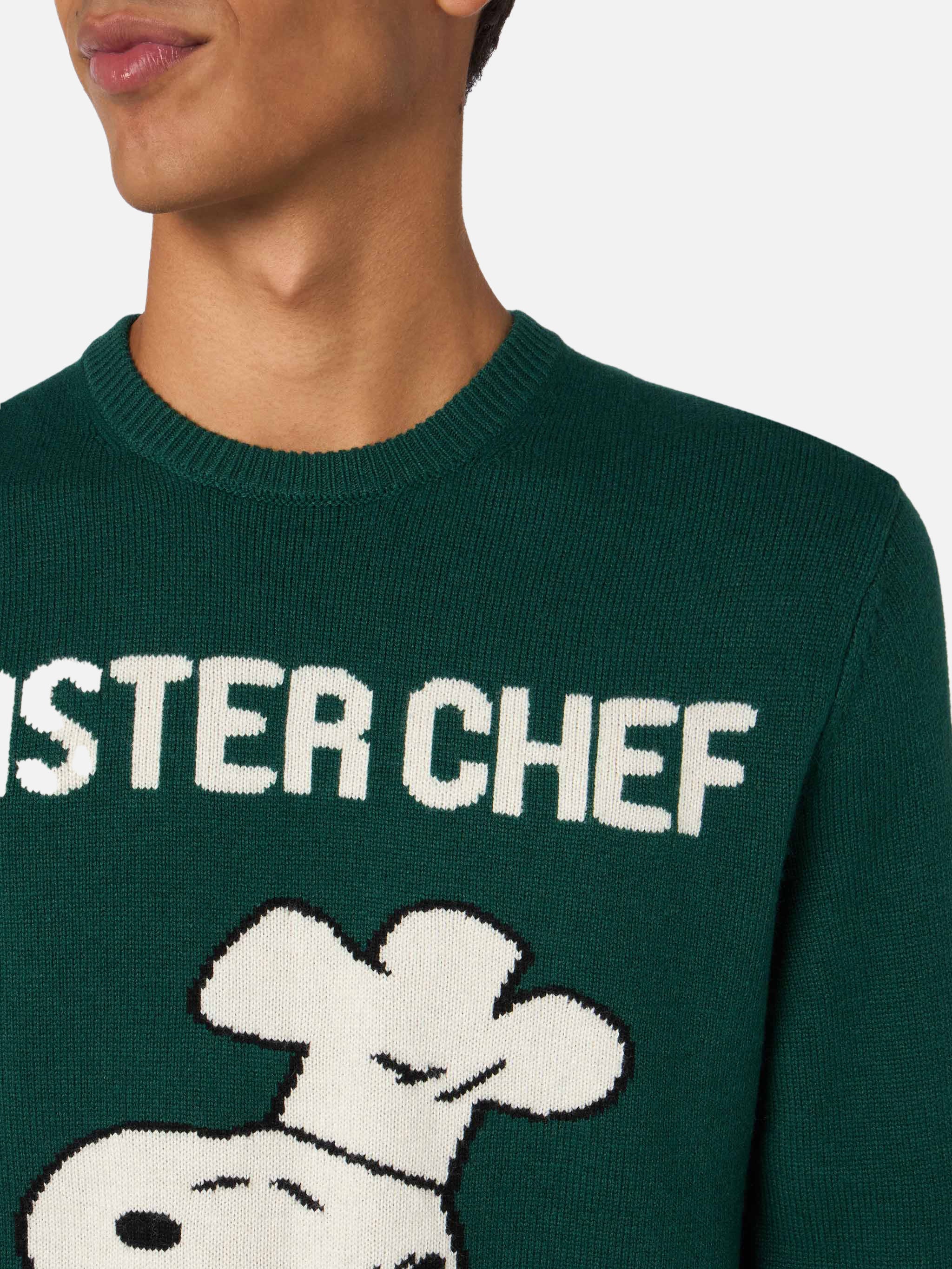 Crewneck sweater Heron with Snoopy master chef jacquard | SNOOPY