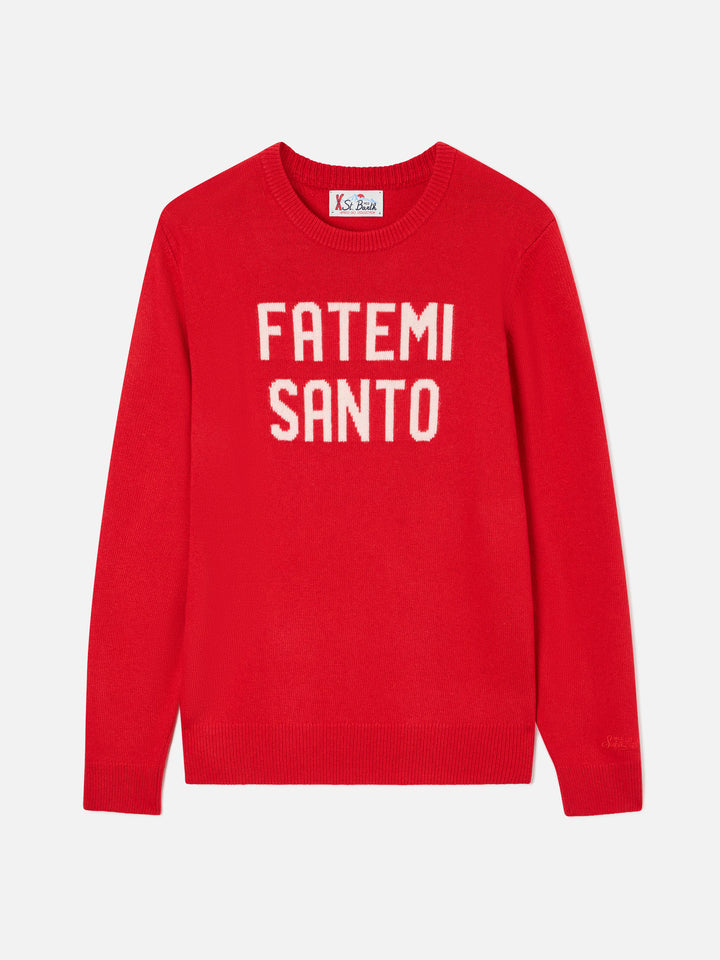 Roter Rundhalspullover mit Fatemi Santo Intarsie 