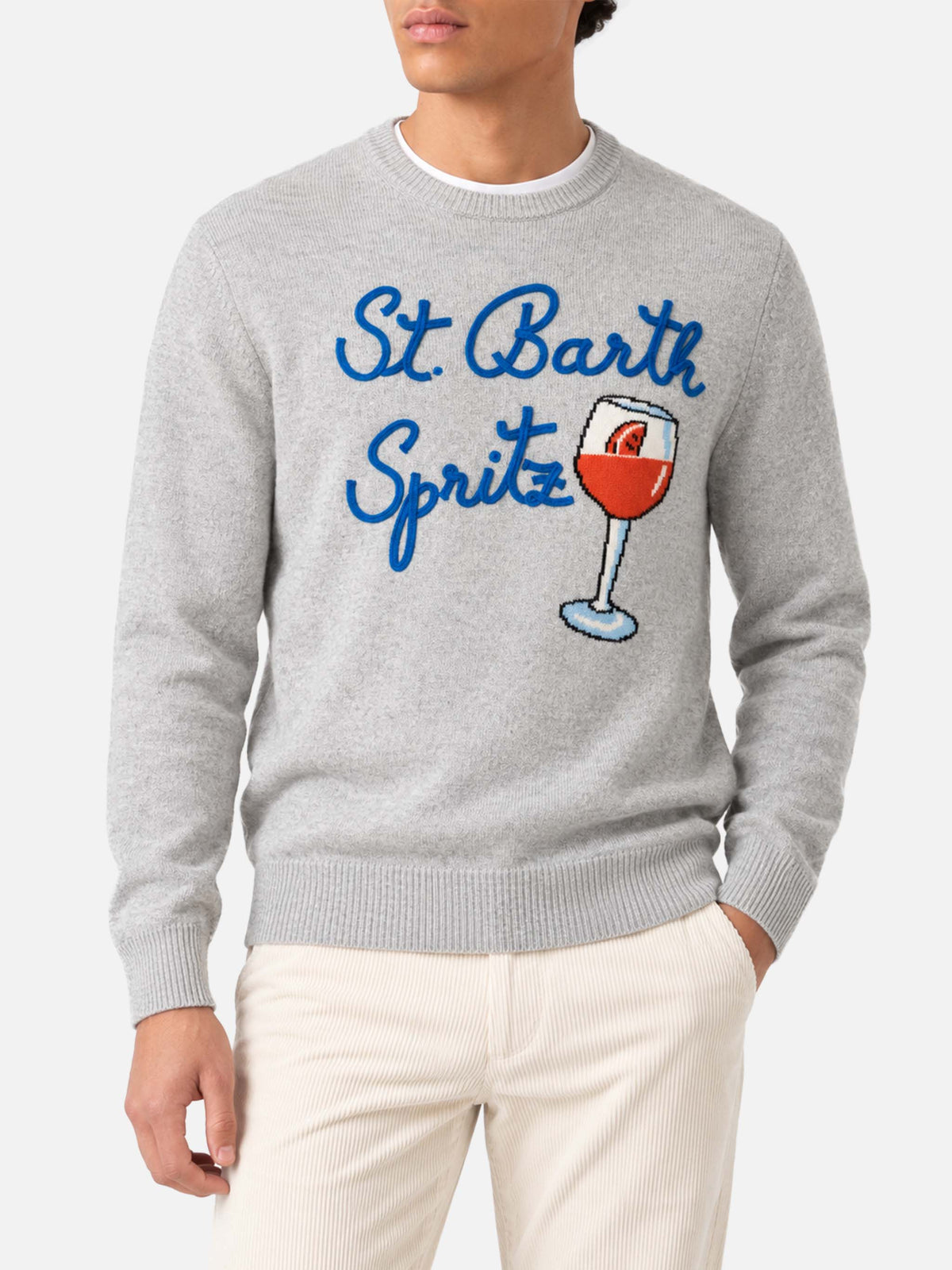 Maglione Heron grigio chiaro melange con jacquard bicchiere St. Barth Spritz