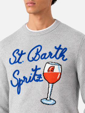 Maglione Heron grigio chiaro melange con jacquard bicchiere St. Barth Spritz