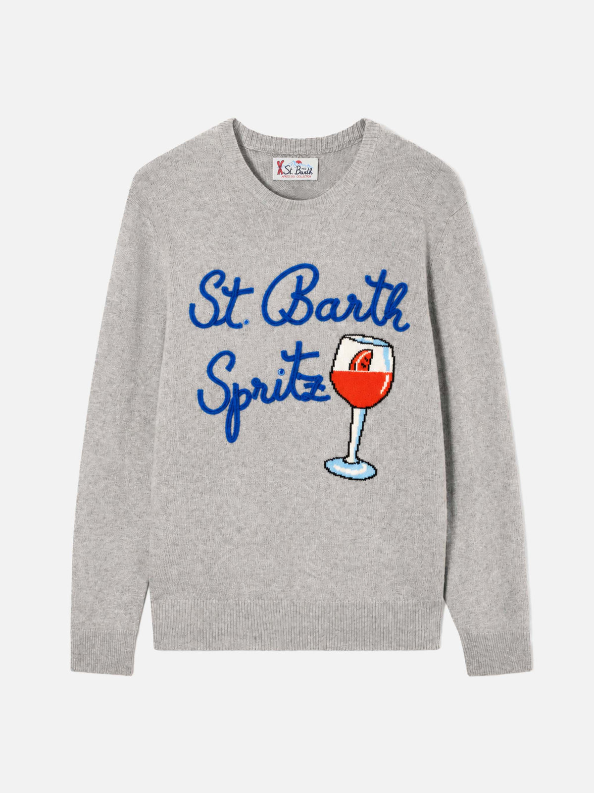 Maglione Heron grigio chiaro melange con jacquard bicchiere St. Barth Spritz