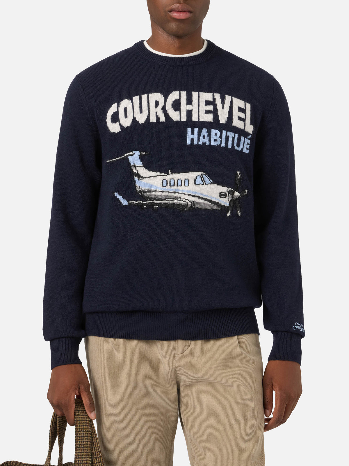Girocollo blu navy Heron con intarsio Courchevel Habitué