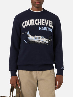 Girocollo blu navy Heron con intarsio Courchevel Habitué