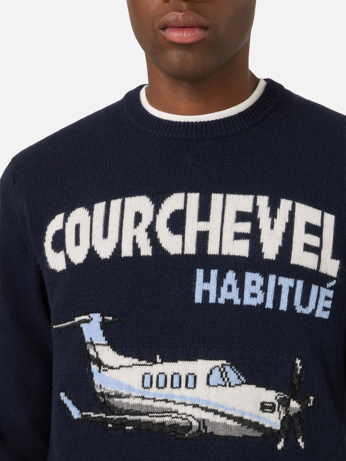 Girocollo blu navy Heron con intarsio Courchevel Habitué