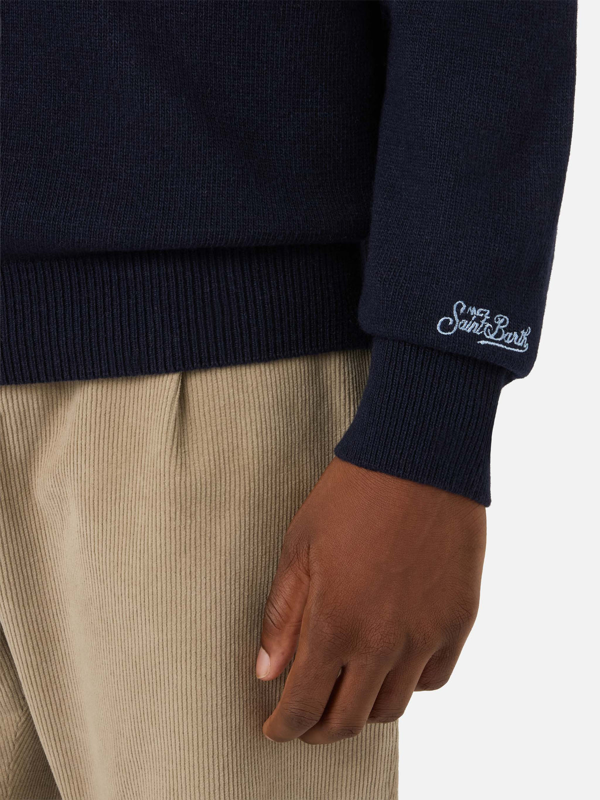 Girocollo blu navy Heron con intarsio Courchevel Habitué