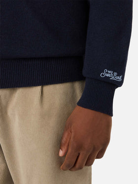 Girocollo blu navy Heron con intarsio Courchevel Habitué