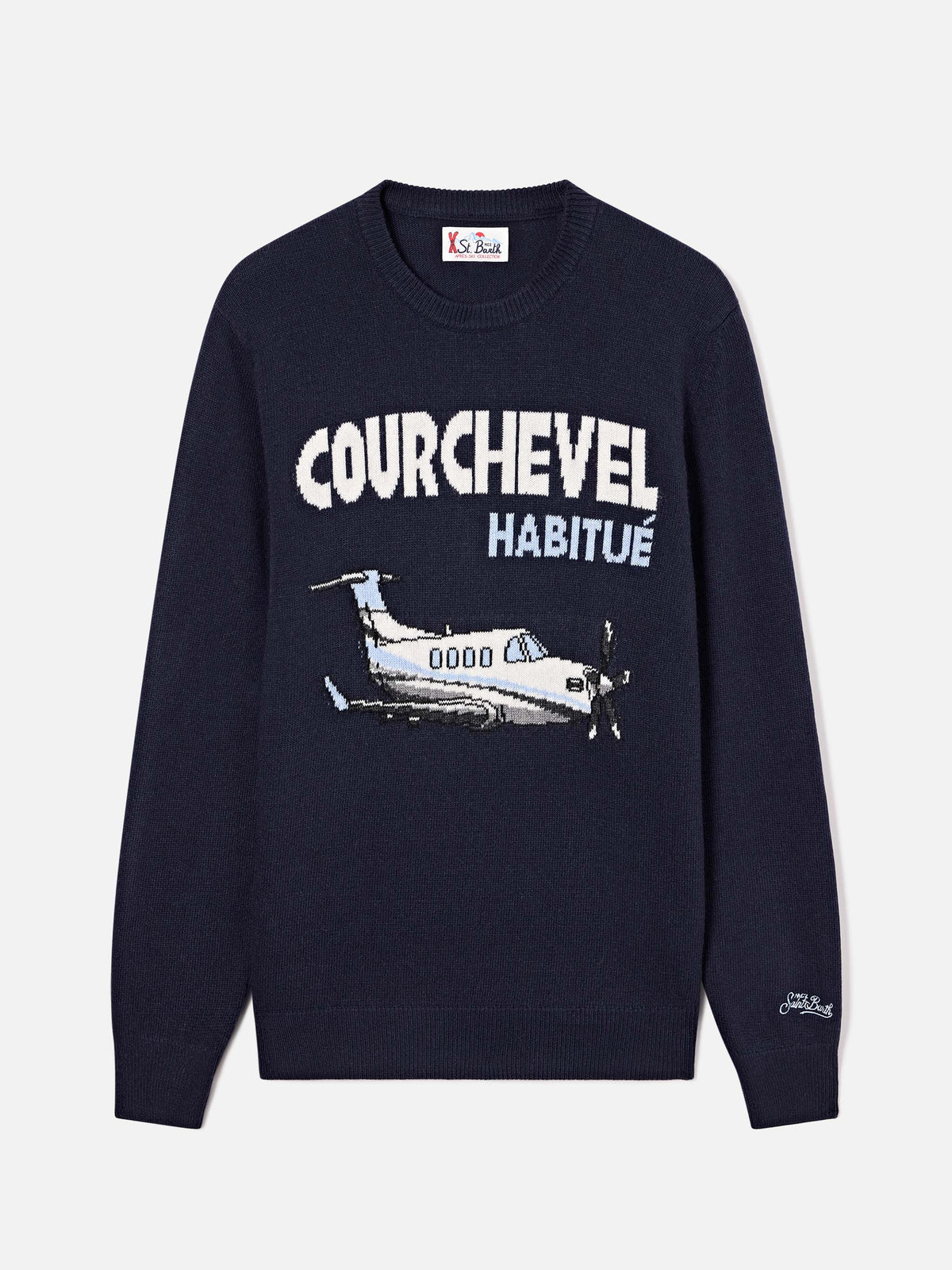 Jersey de punto con cuello redondo Heron Navy blue con intarsia Courchevel Habitué 