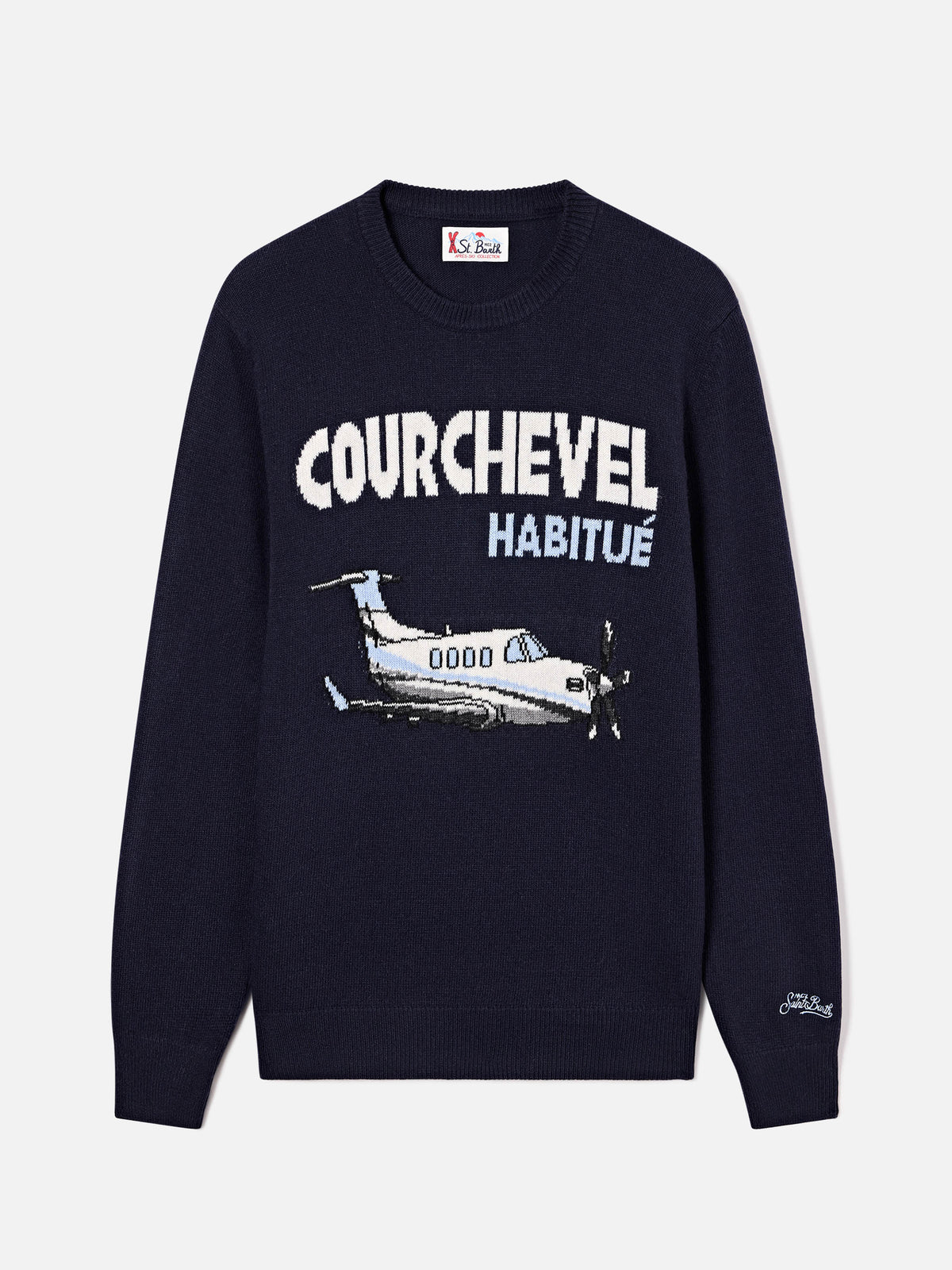 Girocollo blu navy Heron con intarsio Courchevel Habitué