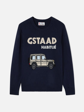 Maglia girocollo Heron blu navy con intarsio Gstaad Habitué