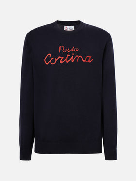 Blended cashmere sweater Heron with Posta Cortina embroidery