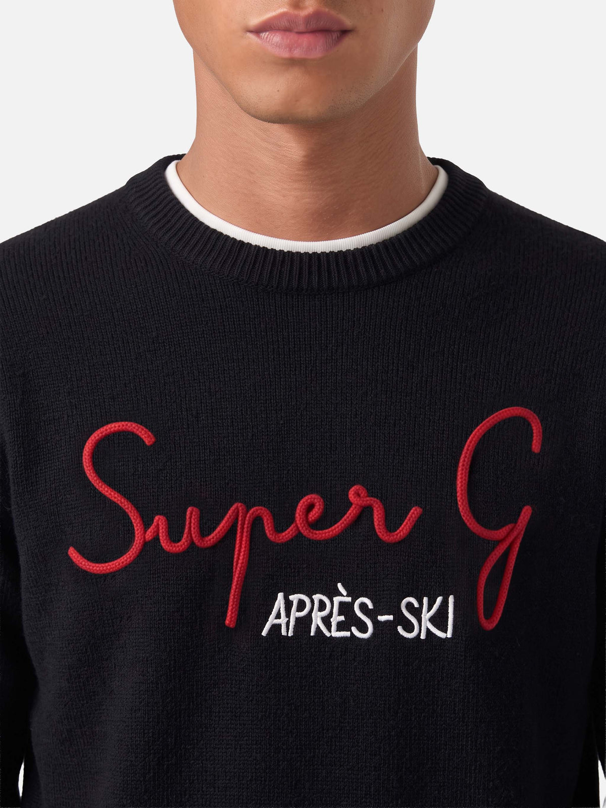 Pull col rond noir Heron avec broderie Super G | SUPER G SPECIAL EDITION 