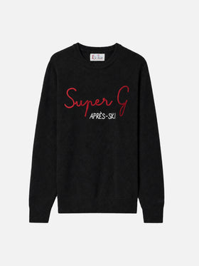 Pull col rond noir Heron avec broderie Super G | SUPER G SPECIAL EDITION 
