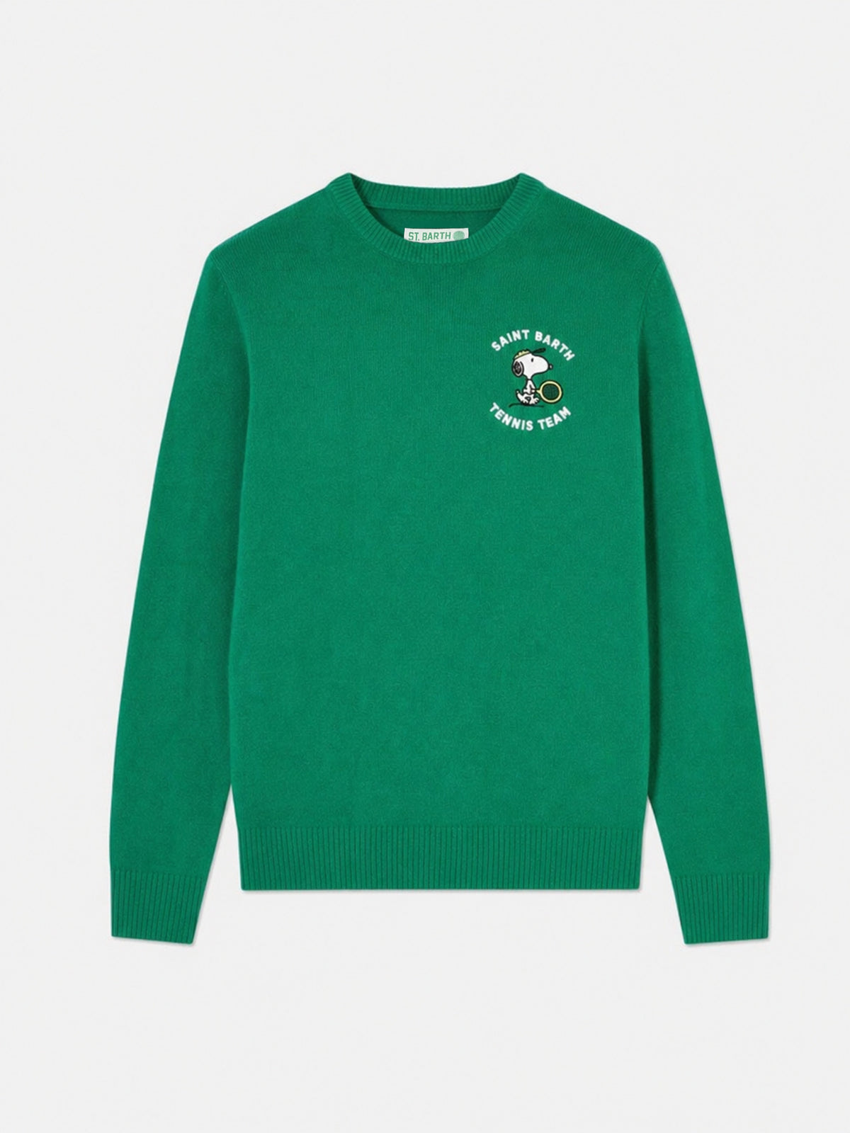 Green Heron crewneck sweater with Snoopy tennis jacquard | Special edition