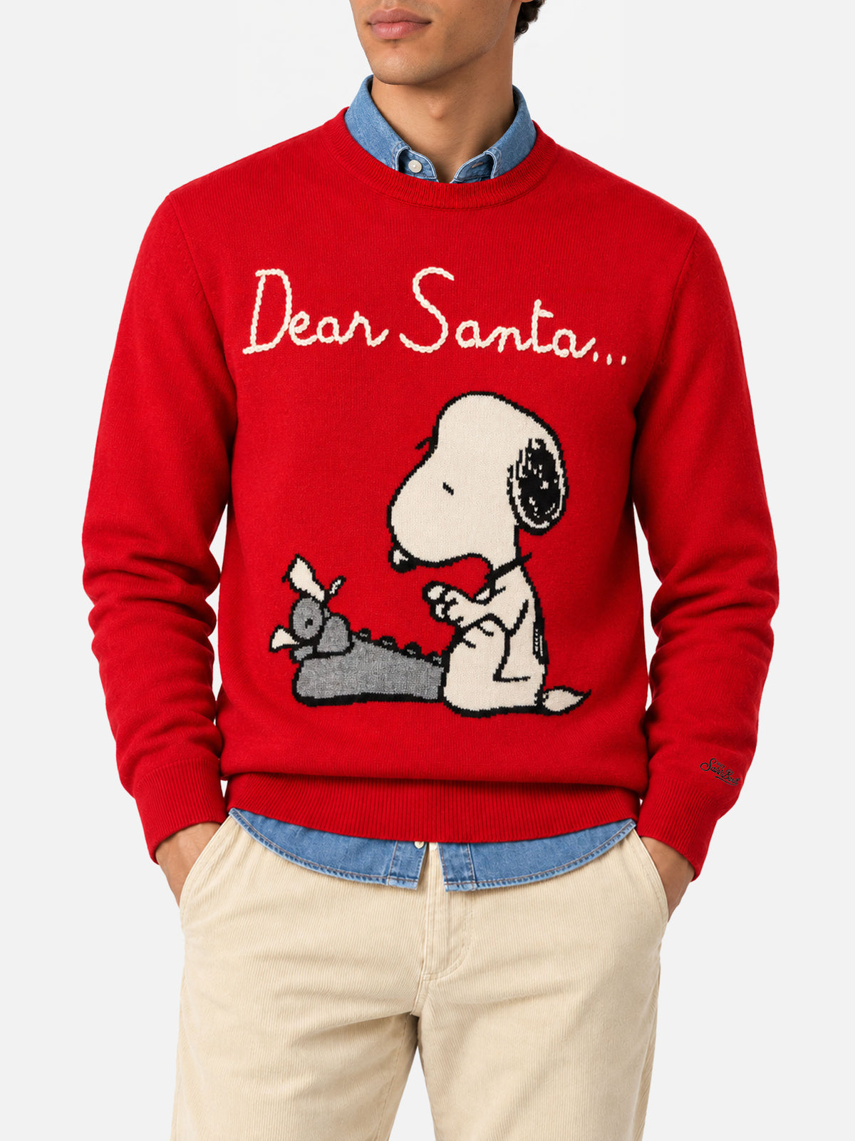 Maglione Heron rosso con ricamo Snoopy Dear Santa | Special Edition