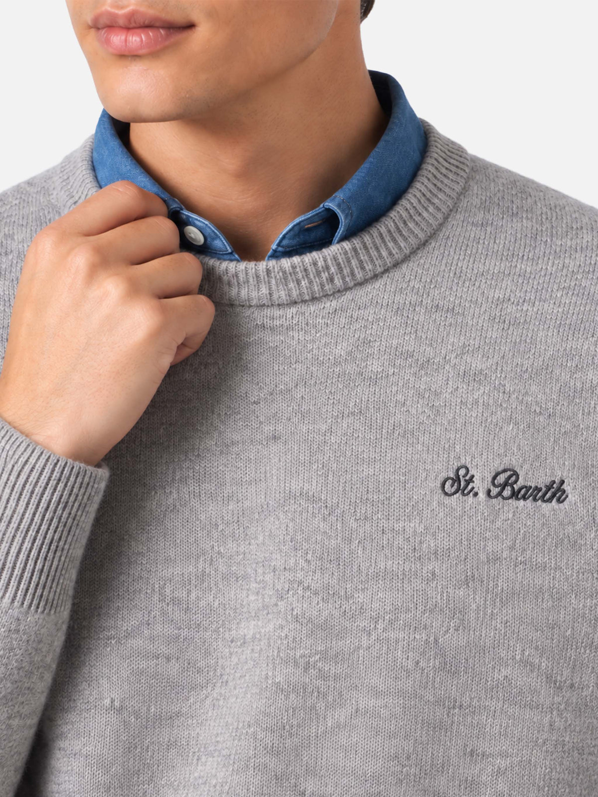 Pull Heron gris chiné avec broderie St. Barth 