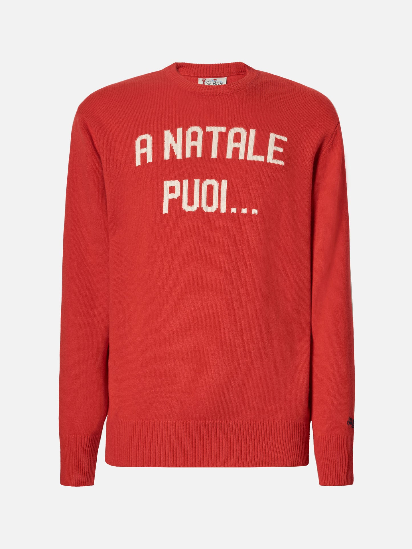 Heron sweater in red with A Natale puoi... jacquard