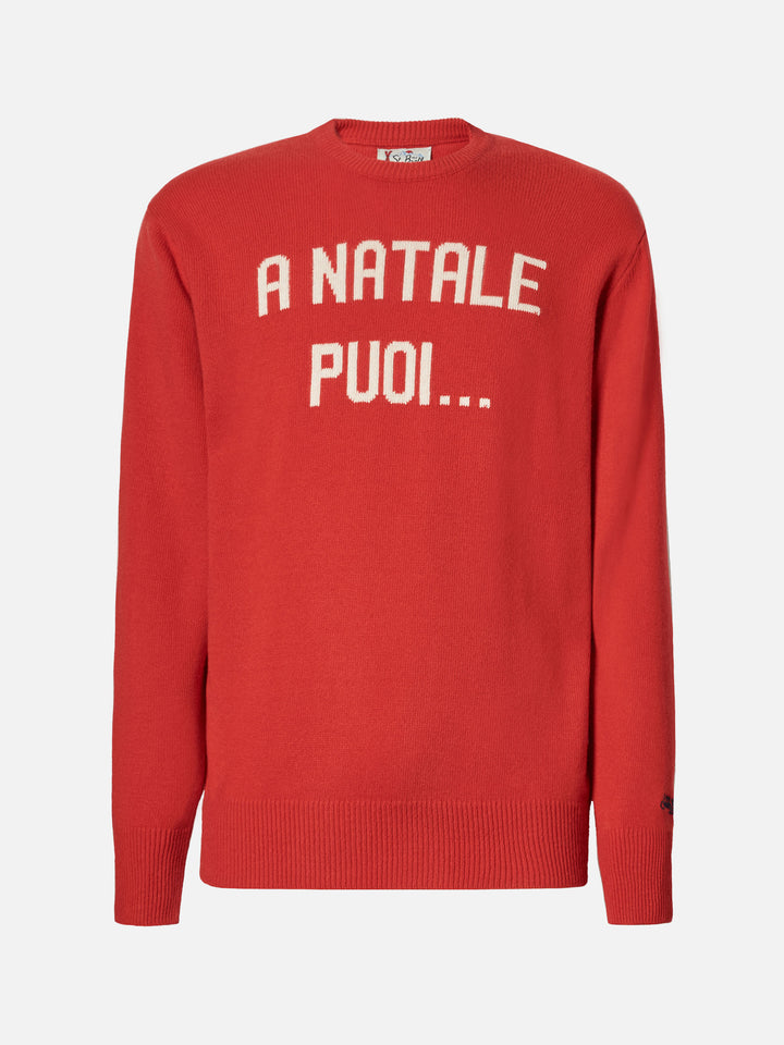 Heron sweater in red with A Natale puoi... jacquard