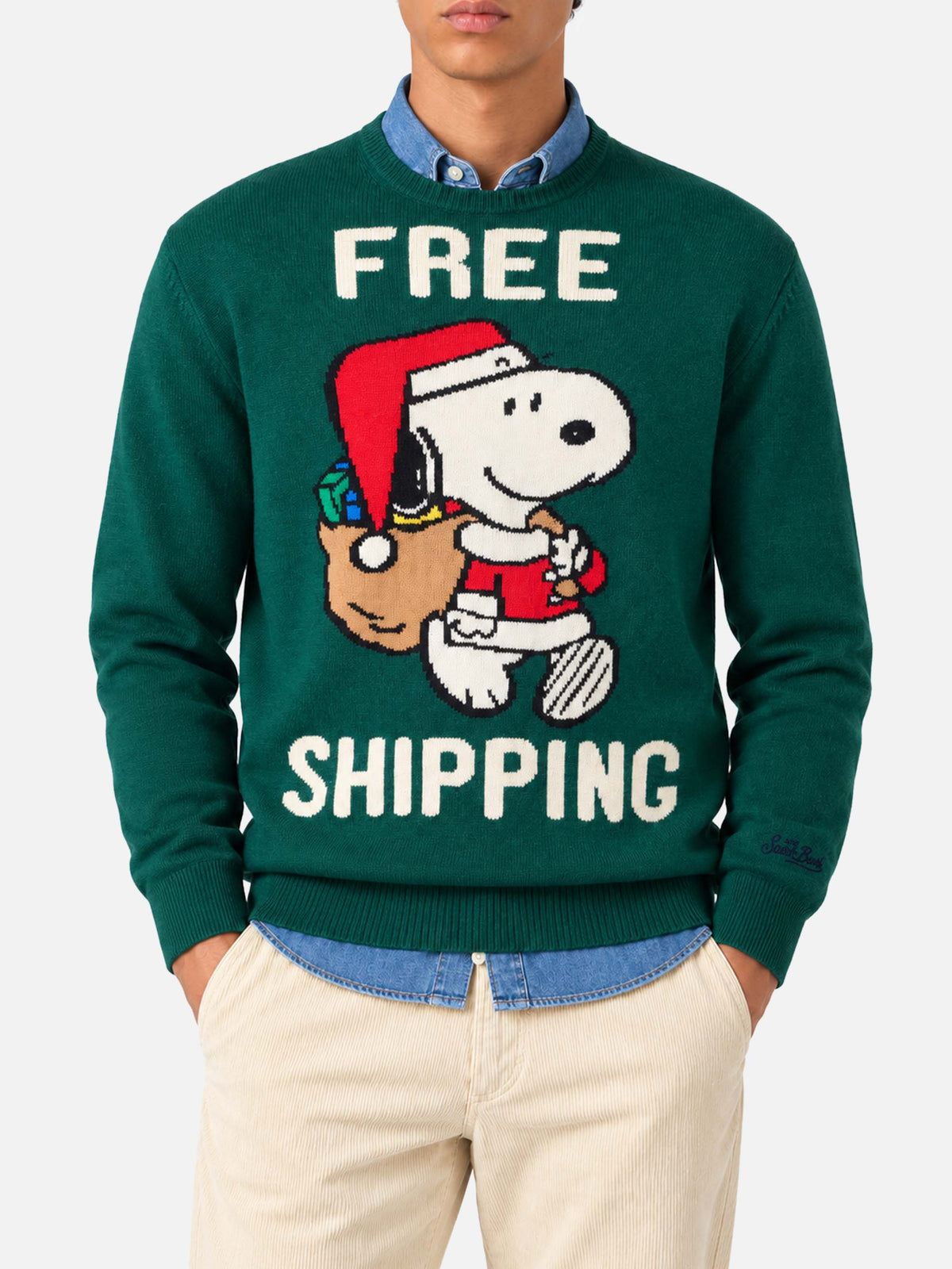 Maglione Heron verde scuro con jacquard Snoopy Free shipping | Special Edition