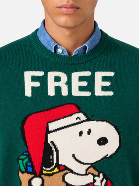 Maglione Heron verde scuro con jacquard Snoopy Free shipping | Special Edition