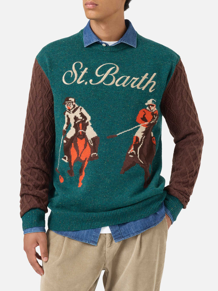 Donegal-Crewneck-Pullover Heron mit Polo-Jacquard 