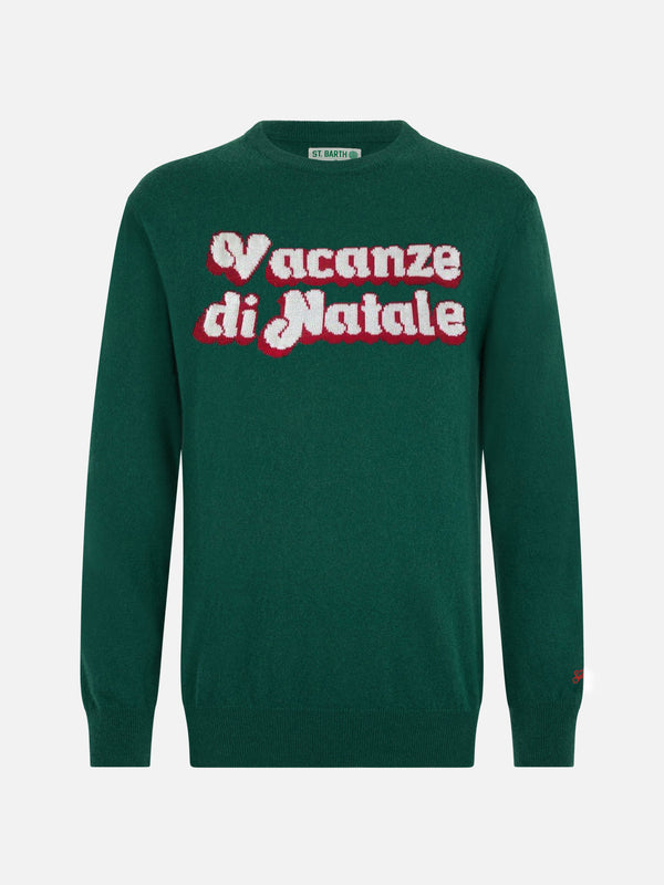 Man green sweater Heron with Vacanze di Natale logo jacquard | VACANZE DI NATALE SPECIAL EDITION